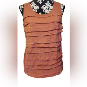 CHICO'S Hint of Sequin Tank Top Orange w/ Ruffles